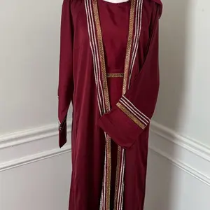 Luxury Burgundy Abaya with Elegant Gold Embroidery