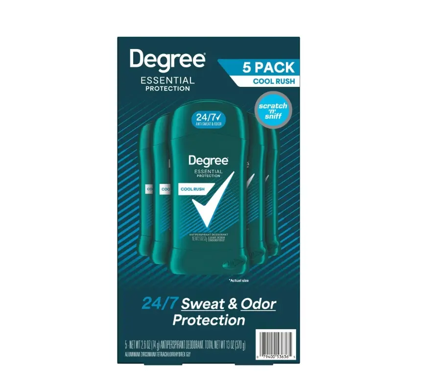 Degree for Men Cool Rush Body Care Deodorant - 2.6 oz Lightweight Multi-Pack (5-Pack), Body Odor Remover, Sweat Control, Sweat Resistant Aluminium