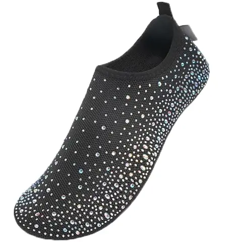 Women's Polyester Slip-On Sparkle Rhinestone Water Shoes - Lightweight Swim Shoes, Non Slip Watershoes with Stretchy Upper Aqua Socks, Elastic Band, TPU Grip, Colorful Design, Compressible Foldable Build for Beach, Yoga & Surf Use