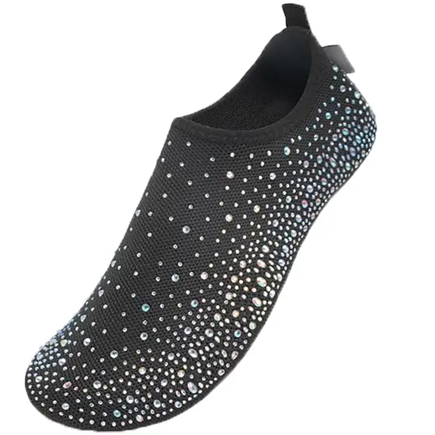 Women's Polyester Slip-On Sparkle Rhinestone Water Shoes - Lightweight Swim Shoes, Non Slip Watershoes with Stretchy Upper Aqua Socks, Elastic Band, TPU Grip, Colorful Design, Compressible Foldable Build for Beach, Yoga & Surf Use