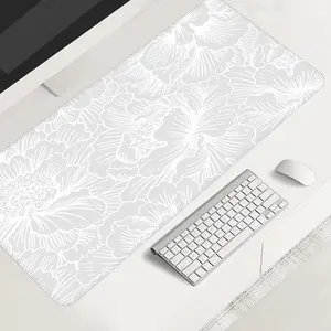 Extra large elegant floral white gaming mouse pad, aesthetic desktop protection pad, anti-slip rubber lock edge high-definition printing, suitable for computers, laptops, offices, homes, schools, as a gift for family and friends.