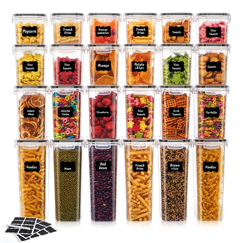 Plastic Leak-Proof Food Storage Containers - 6/12/24 Pcs (24 Pcs=24 Containers+24 Lids), Airtight Transparent Lids, Stackable, Microwave-Reheat Safe Kitchen Accessories, Anti-Leak Meal Prep Solutions