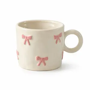 12 oz Handmade Ceramic Bow Mug | Cute Coffee Mug for Matcha, Tea & Home Café