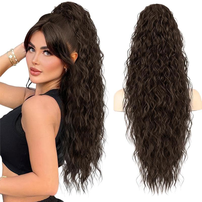 32 Inch Curly Wave Ponytail for Women Long Water Wave Claw Fake Tail Extensions Natural Looking Synthetic Black Fluffy Curly Ponytail Hairpiece for Daily Party Use