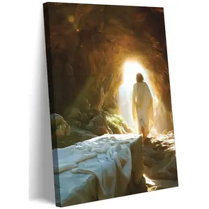 Jesus Resurrection Empty Tomb Framed Canvas Wall Art Modern Christian Home Decor for Living Room Easter Faith Gift Religious Spiritual Ready to Hang