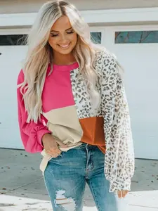 A women's color-block round-neck leopard print knitted long-sleeved T-shirt, new style for autumn and winter, suitable for all occasions and easy to pair.GiftGift