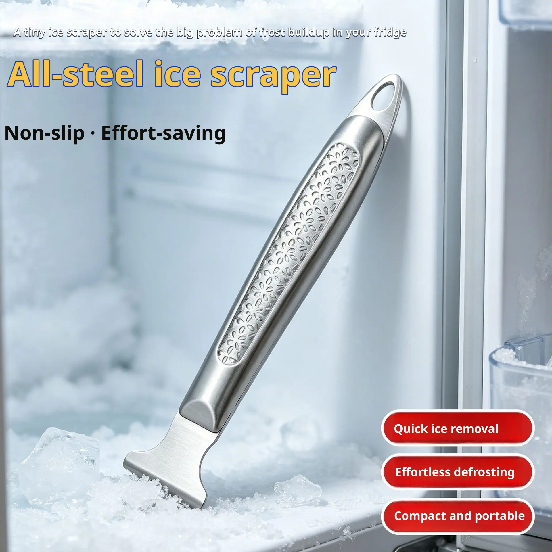 thickened stainless steel ice scraper refrigerator defrost shovel household kitchen cleaning shovel fast ice removal portable anti slip multi purpose descaling tool for freezer fridge