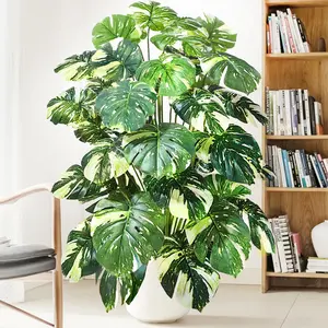 75-96-130cm Artificial Swiss Cheese Plant with Palm Tree Leaves, Decorative Greenery for Home Office Garden and Hotel Decoration, Artificial Plants, Artificial Faux Plants