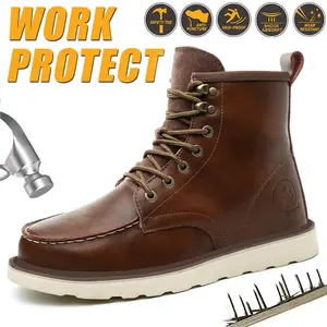 Tough Guy Style Work Boots with Steel Toe, Anti-Smashing, Anti-Puncture & Anti-Slip, High-Top Wear-Resistant Safety Shoes, All-Purpose Protective Boots for Construction Site & Outdoor, Must-Have for Autumn and Winter