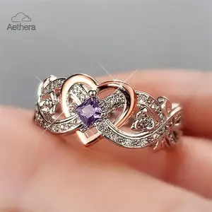 Aethera 2026 Elegant Infinity Heart Ring with Cubic Zirconia Engagement Wedding Band for Daily & Special Occasion Engraved Jewelry