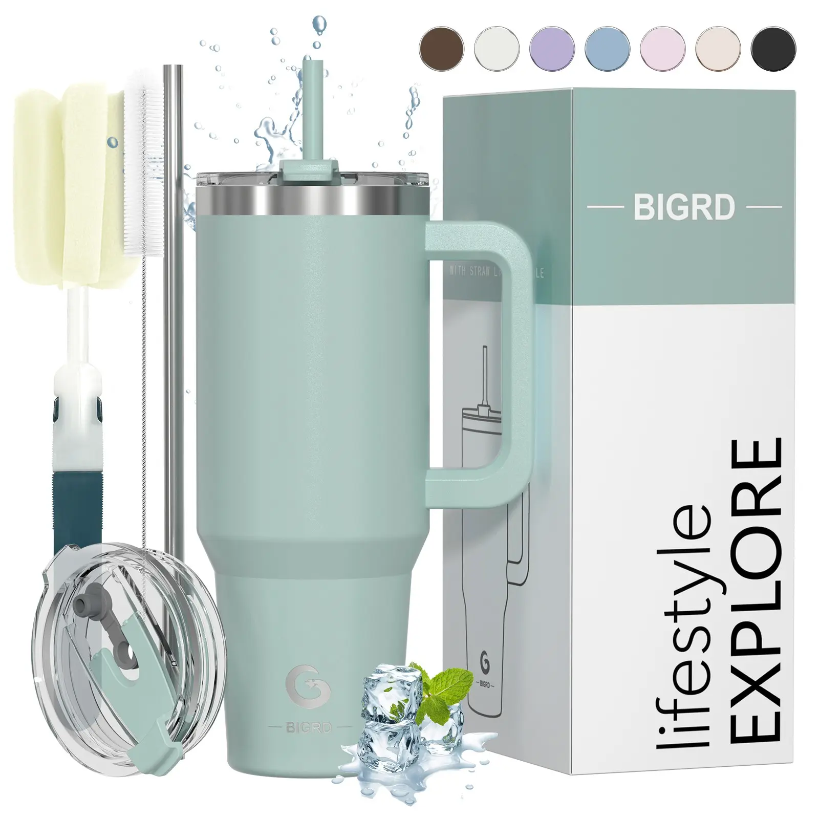 BIGRD 890ml Double Layer Insulated Coffee Cup Travel Mug Portable Double-Walled Stainless Steel Vacuum Leak-Proof Drinking Cup with Handle, Straw and Lid Leakproof Travel Tumbler Thermal Tumbler Flasks Drinkware Vacuum Insulated Thermos for Hot Drinks