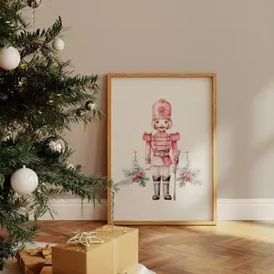 Pink Nutcracker Print, Pastel Christmas Decor, Christmas Nutcracker Painting, Pink Christmas Decor, Festive Holiday Prints, DIGITAL DOWNLOAD
