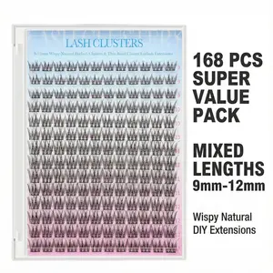 Natural Lash Extension Kit 168Pcs Wispy EyelashExtensions Kit Individual Lashes Extensions withLash Bond & Seal & Tweezers for Beginners cluster applicator makeup cosmetic cosmetic Gentle eyelashes & adhesives 0.05mm cluster kit Brush