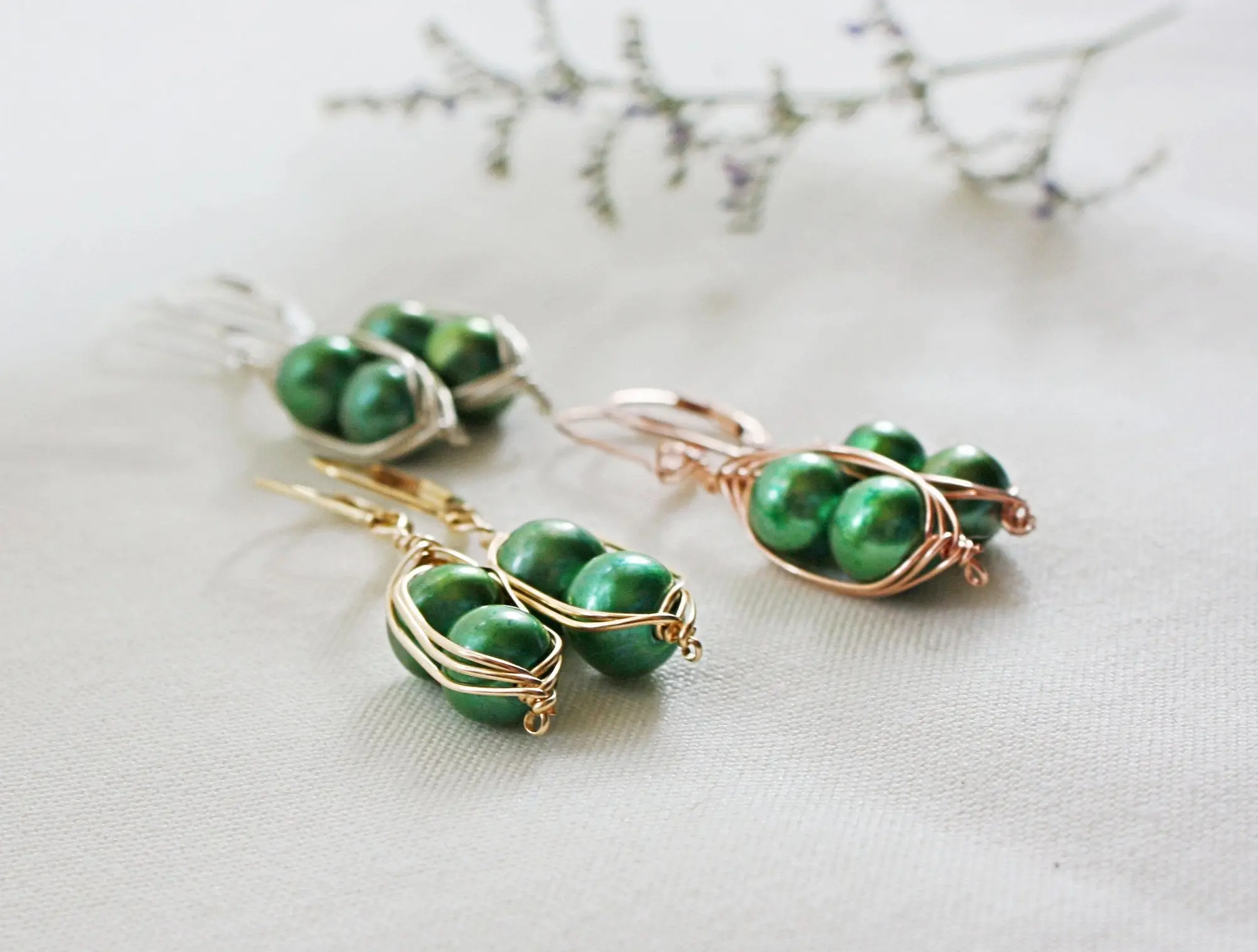 Pea Pod Pearl Drop Earrings