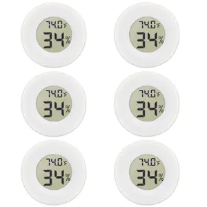 6-Pack Mini Round Hygrometer Thermometer LCD Monitor Indoor Humidity Meter Gauge Temperature for Humidifiers Greenhouse Reptile Fahrenheit Celsius White