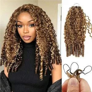 Pobokix Burmese Curly P4/27 Color #4Color Crochet Human Hair Miracle Knots Feather Crochet Human Hair Extension For Women T1B/30 Color #30Color Burmese Curly with Spiral Curly End Feather Crochet Hair Pre-Separated Brazilian Human Hair