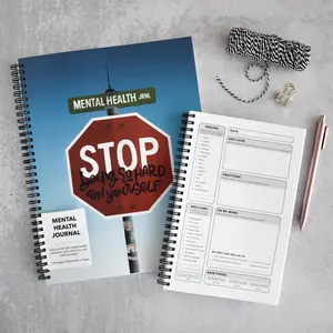 Stop Being So Hard On Yourself Mental Health Journal - Daily Self Care Journal with Check-Ins, Resources, and Coloring