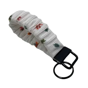 RORY'S Romance Scrunchie Keychain - 7" Handmade Wristlet for Keys, IDs, Hand Sanitizer, Soft Waffle Weave Stretch Fabric, Double Ring
