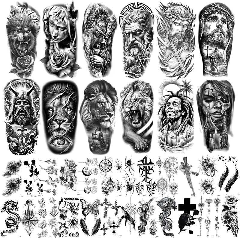 36 Sheets Temporary Tattoos Kit for Adults & Teens - Waterproof, Long-Lasting Half Sleeve Stickers with Gothic, Sunflower & Animal Designs, Removable, Durable