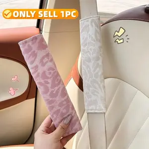 Car Seat Belt Shoulder Pad Cover, Soft Anti-Scratch Cotton Linen Leopard Print Car Interior Protector, All Seasons Universal Fit
