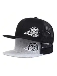 Unisex Compass Mountain Turn Net Hat Baseball Cap, Adjustable Sun Protection Casual Hat for Men Women Spring Autumn Outdoor Travel Beach Party Mesh Hats