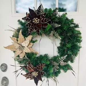 Velvet Poinsettia Christmas Wreath – Elegant Holiday Door Decor - rustic luxe door wreath - soft glam holiday - pink magnolia wreaths - cozy Christmas wreath