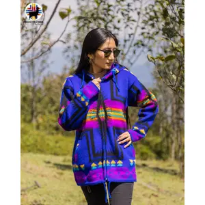 Littletunia Violet Alpaca Wool Jacket. Handcrafted by Indigenous Hands. Soft, warm with hood. Unisex. One Size.