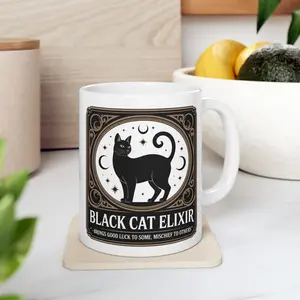 Black Cat Elixir Ceramic Mug, (11oz, 15oz)