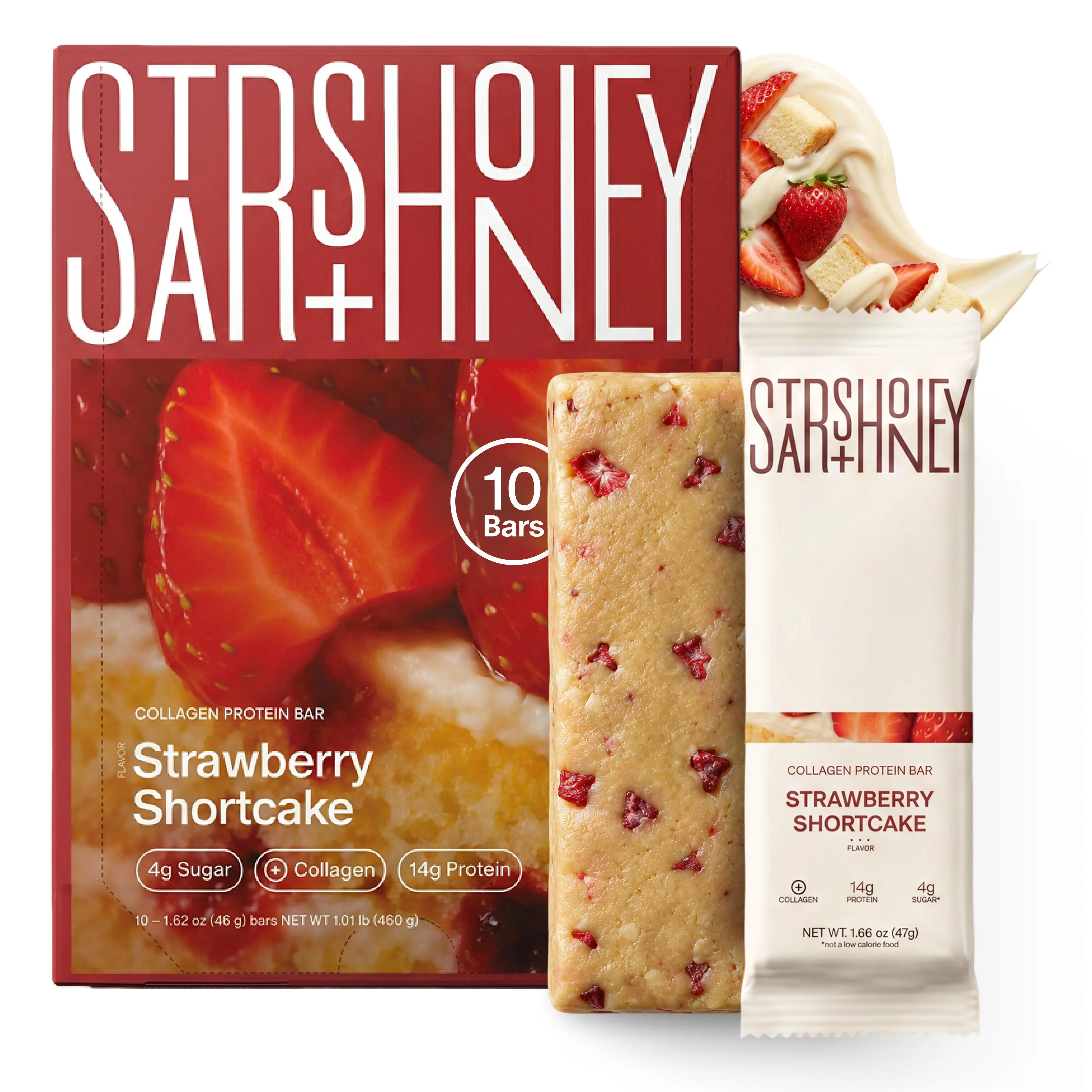 Stars + Honey | The Protein Bar – Strawberry Shortcake, All natural ingredients with added collagen, Gluten Free, Dairy Free, Soy Free, No Seed Oils, and No Sugar Alcohols.