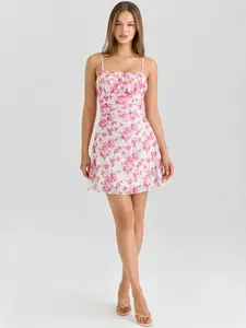 LikeMyChoice Spring Floral Mini Dress - Sleeveless A-line Shape with Adjustable Straps Lightweight & Super Flattering for Casual Outings