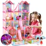 Eaglestone Unisex Doll Playsets - 24-Inch Pink Thick Cardboard Dollhouse Assembly Kit, 14-Room Furniture, Colorful Light Strips, 26in×19in×28in, Fairy Tale Pretend Playhouse, All Seasons House Decoration, Great Toy Gift Choice for Girls Ages 3+