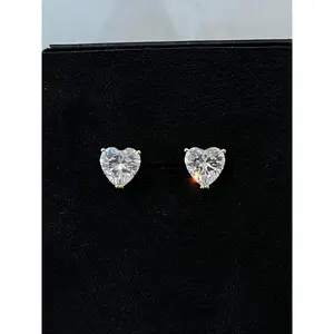 Gold Heart Diamond Stud Earrings
