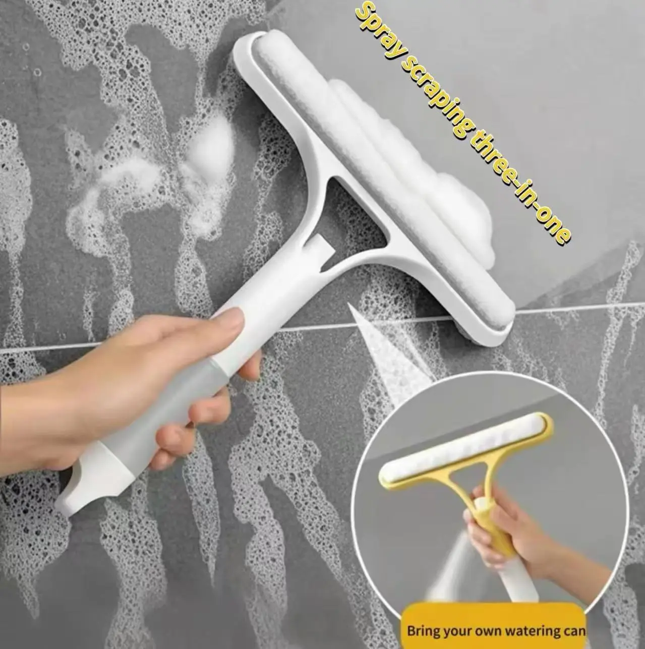3-in-1 Silicone Window Squeegee Scrubber Tool Kit - Durable Glass Cleaning Supplies with Spray Bottle, Sponge, Dual-Function Household Tool for Multiple Surfaces, Ideal for Home Window Care