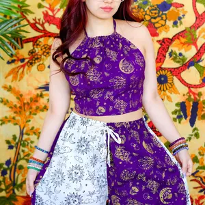 Summer Halter Cotton Top, Whimsical Festival Top, 70s and 90s,Crop Top, Hippie Boho Blouse, Backless Tie Top, Mushroom Print, Bohemian Style, Whimsical Vibe, Plus Size Inclusive, Block Print , Retro Style Top
