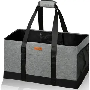Foldable Grocery Tote Bag With Handles for Storage, Picnics, Beach, Pool, Laundry - Reusable Shopping Bag (Grey)