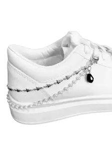 2 Pcs Detachable Fashion Chain Pearl Shoe Laces, Canvas Shoe Laces, Simple Hip Hop, Metal Heart Pentagon Pearl Shoe Laces