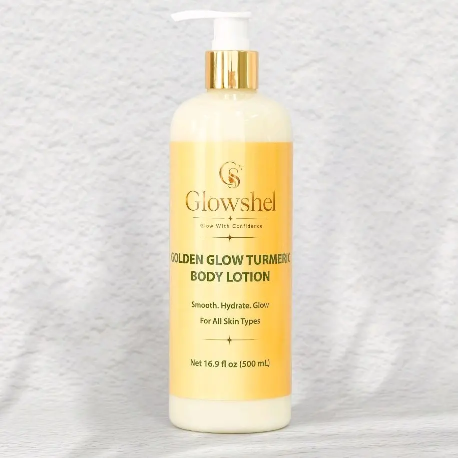 Glowshel Golden Glow Turmeric Body Lotion, Daily Moisturizer, Smooth, hydrate, soften. brighten., Glycerin, Radiant Glow, Body Care, Cosmetic, Lightweight, Moisture, Radiance, Non Toxic