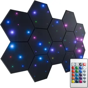 12 Pack Self-Sound Foam Panels for 12" X 10" X 0.4" - Hexagon Acoustic Panels with Fiber Optic Starlight, Stylish Soundproof Wall Panels Absorb Noise and Wall Black
