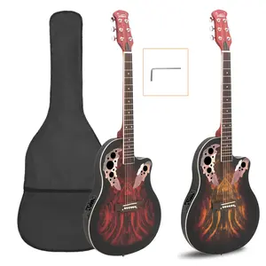 Grape Voice Hole 41-inch Full-Size Cutaway Acoustic-Electric Guitar with Sunset Red or Sunset Color Finish Stand Beginner's Kids Acoustic Set Unique Lightweight Cheap Wholesale Underrated Guitar Jazz Master Affordable Full-Size Electric Bass Aesthetics