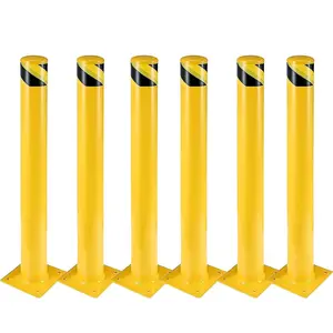 GARVEE Safety Bollard Post 6 Packs, GARVEE 42 Inch Height Steel Bollards, 4.5 Inch Diameter Parking Bollard, Yellow Powder Coated Safety Parking Barrier Post, for Traffic Sensitive Areas