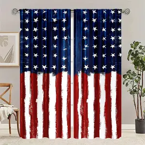 2-piece set - American vintage flag - printed semi-transparent curtains, pole bag curtains, suitable for Independence Day living room, bedroom, home decoration. Hand washable, hookless