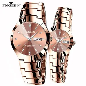 Tungsten Coffee Gold Quartz Watches Set