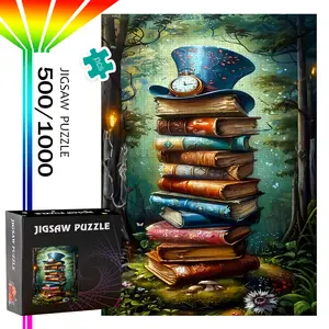 S&H Book Pile, Hat Puzzle 500pcs/1000pcs Large Puzzle Game Gift Family Interactive Game Puzzle DIY Home Decoration Brain Challenge Designed for Birthdays, Halloween, Thanksgiving, Easter High-Quality Family Fun Puzzle