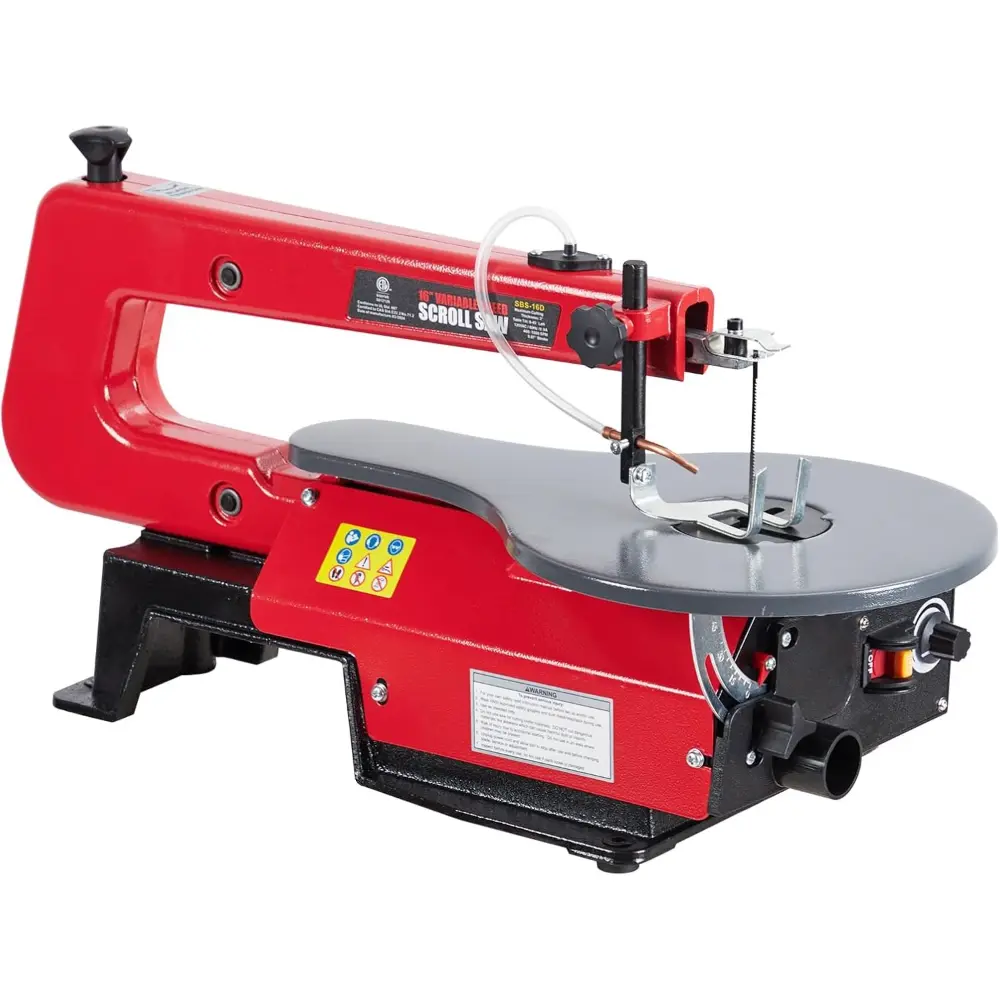 16-inch Variable Speed Control Electric Scroll Saw - 120V 60Hz US Plug, 400~1600/min Speed, 415×250mm Extra-Large Adjustable Work Table, Dust Management System, Dust Port, Ideal for Woodworking, Steel Table