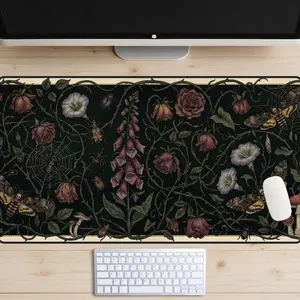Gothic Botanical Desk Mat, Death's Head Moth Mouse Pad, Dark Whimsigoth XL Gaming Mat1