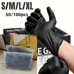 10/50/100-Piece Black Nitrile Disposable Gloves, Latex-Free and Powder-Free, Suitable for Kitchen, Cleaning, Nail Art, Hairdressing and Tool Use, Available in S/M/L/XL Sizes (No Box)