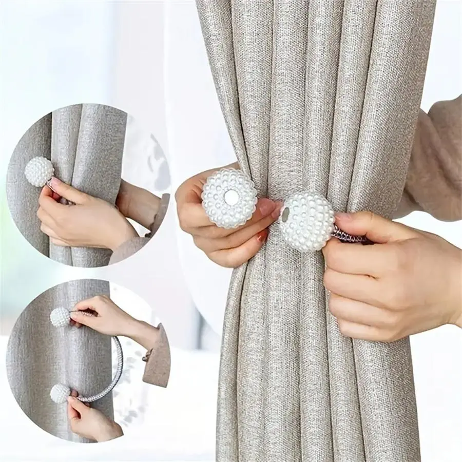Magnetic Curtain Tieback, 2 Counts Solid Color Curtain Holdback, Window Curtain Accessories for Home Office Decor, Window Decorations Supplies, Magnetic Curtain Clips