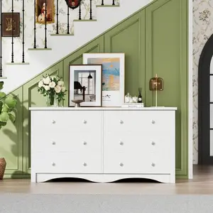 Furniwell Dresser With Power Outlet, 6 Drawers Dresser For Bedroom, Modern Chest Of Drawers, Wooden Dressers, TV Stand For Living Room,Closet, Hallway