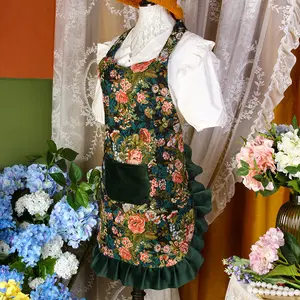 Vintage Floral Pattern Decorative Apron With Large Pocket,Available in Half / Full Length,Adjustable Waist Tie,Lined with Waterproof Fabric,
