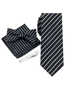 Men's Casual Striped Plaid Tie Set, Casual Elegant Tie, Four-Piece Necktie Bowknot Handkerchief Clip, Fashion Design for Weddings and Gatherings